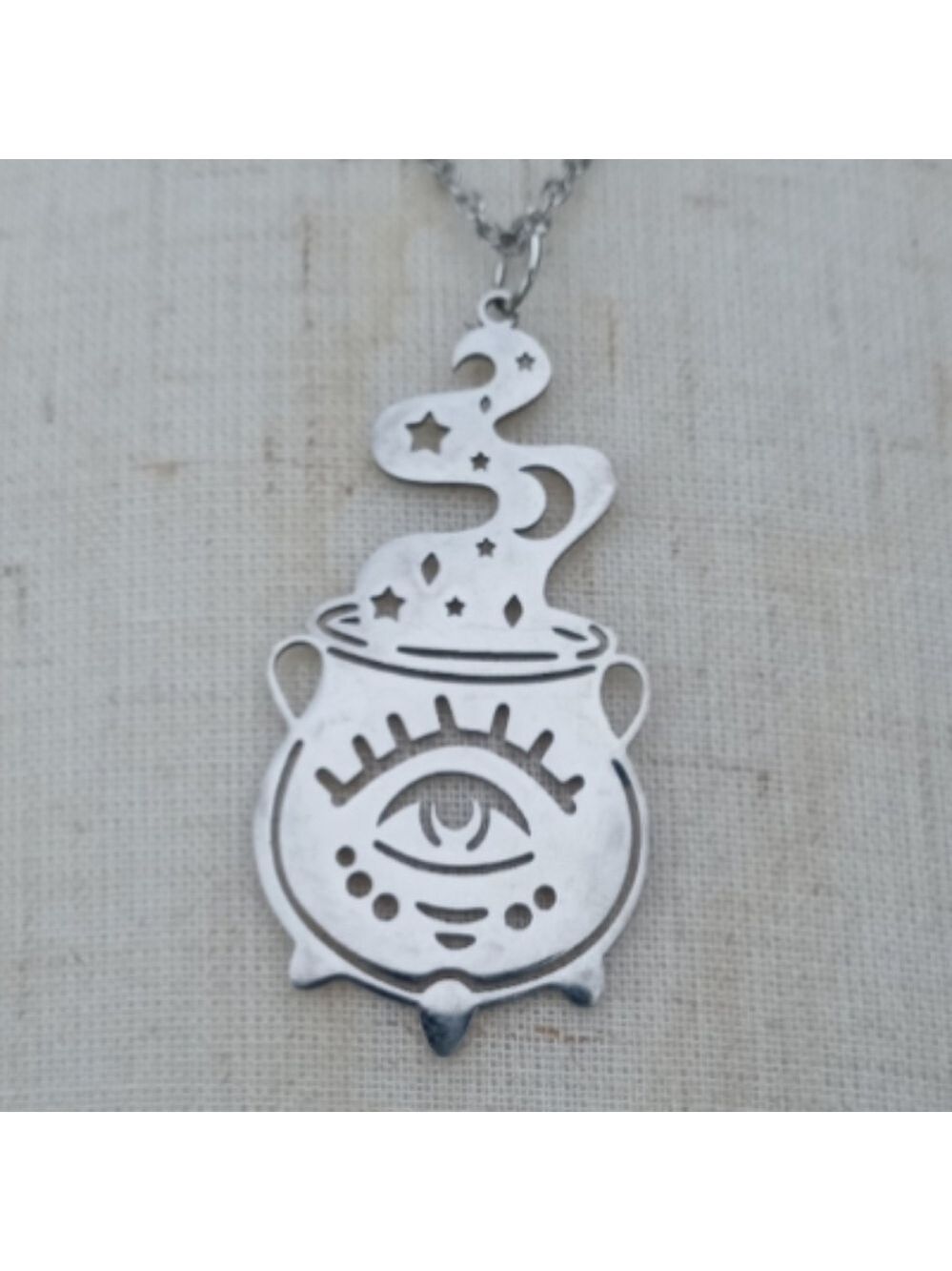 ❤️ 2/$20 Gothic Witchy Cauldron Evil Eye Stainless Steel Necklace